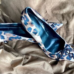 Nine West Leopard Print Pointed Heels in Brown and Black with Bow